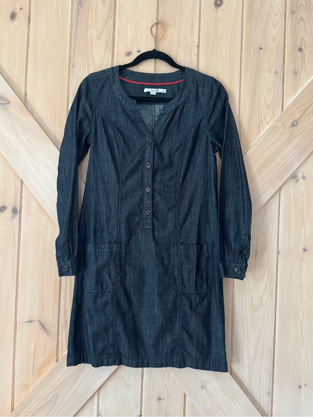 Boden Dark Blue Chambray Denim Shirt Dress US 4R Cotton Long Sleeve Pockets
